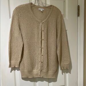 New York & Company Tan Cardigan Sweater V-Neck Textured Knit